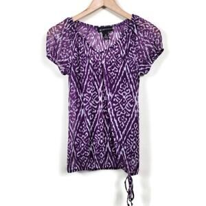INC International‎ Concepts Blouse Womans Size PP Purple White Printed Sheer